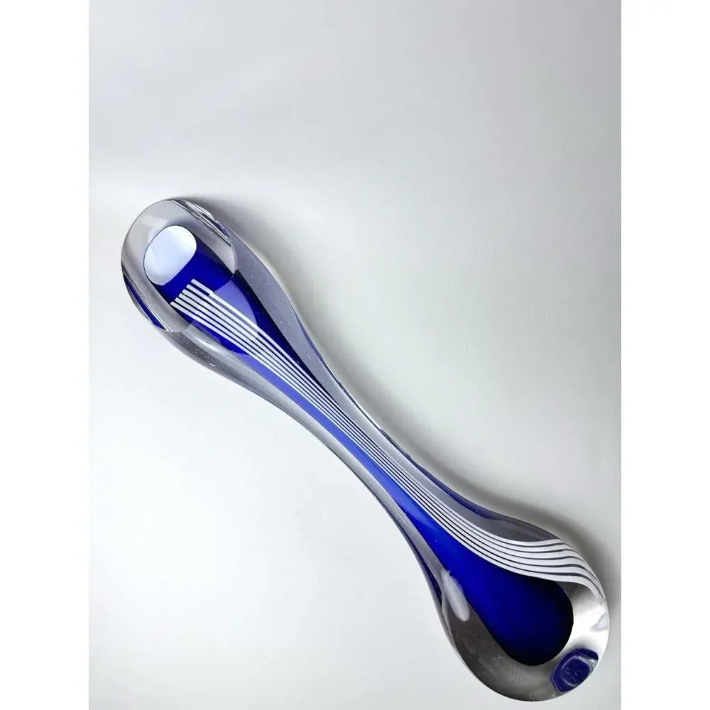 Studio Art Glass Sculpture Vase Cobalt Blue Sommerso Filigrana HJ Yarrito Signed